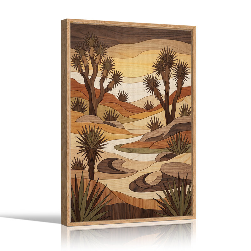 Tableau sur toile représentant un paysage désertique avec des yuccas de Joshua, style marqueterie de bois, 36"H x 24"W