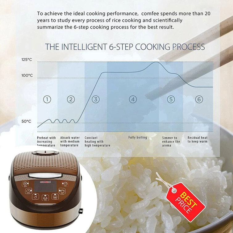 5 Core Digital Electric Rice Pot Multi Cooker & Food Steamer Warmer 5.3 qt Silver Black