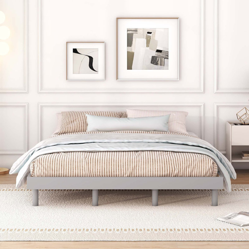 Modern Design Queen Floating Platform Bed Frame, Gray, Queen