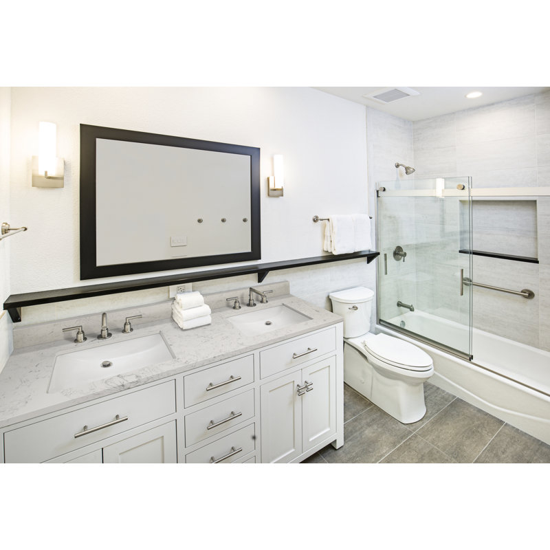 61 in. White Marble Bathroom Vanity Top with Double Sinks
