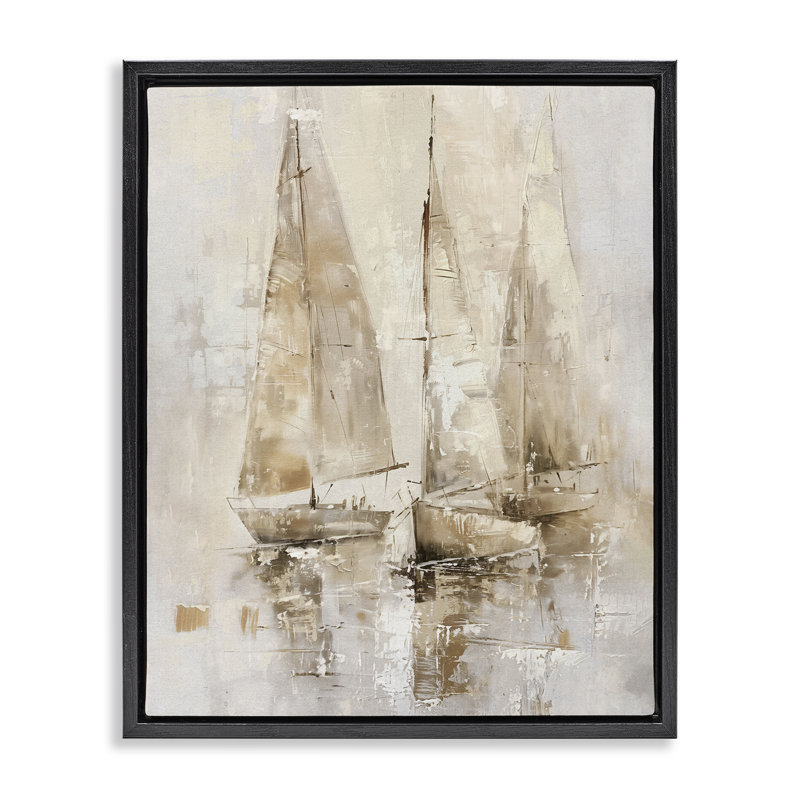  «Neutral Sailing on Sea», art mural sur toile par Nina Blue, H 21 po x l 17 po, Cadre flottant noir de jais