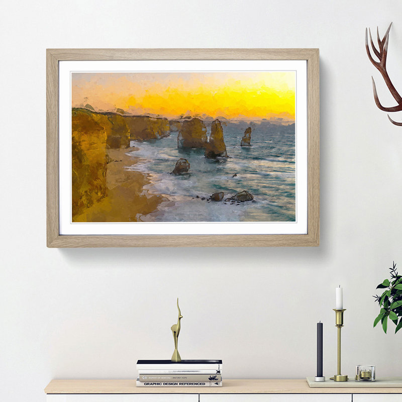 Sunset over the Twelve Apostles in Abstract - Picture Frame Graphic Art Print, Oak Framed, 62cm H x 87cm W x 2cm D