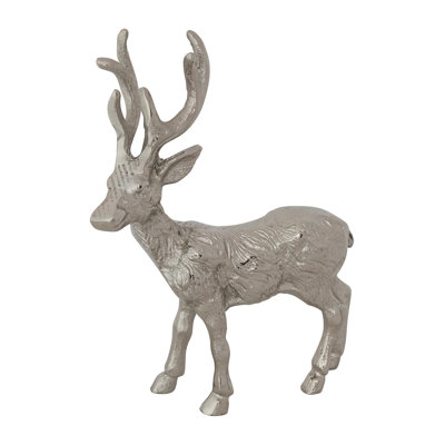 Figurine cerf en fonte d'aluminium à finition nickel