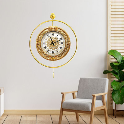 Elegant Decorative Metal Wall Clock, Gold Finish, 22.8 x 25.6 x 2.8 inches | 100% Metal Construction, Lightweight 5.5 lbs | Stylish Home Decor for Living Room, Office & Bedroom, Timeless Design