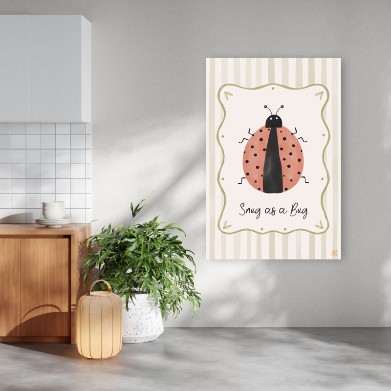 Snug Ladybug Illustration Playful Whimsical Contemporary Ladybug Wall Art Print by Menina Lisboa - Wrapped Canvas Print