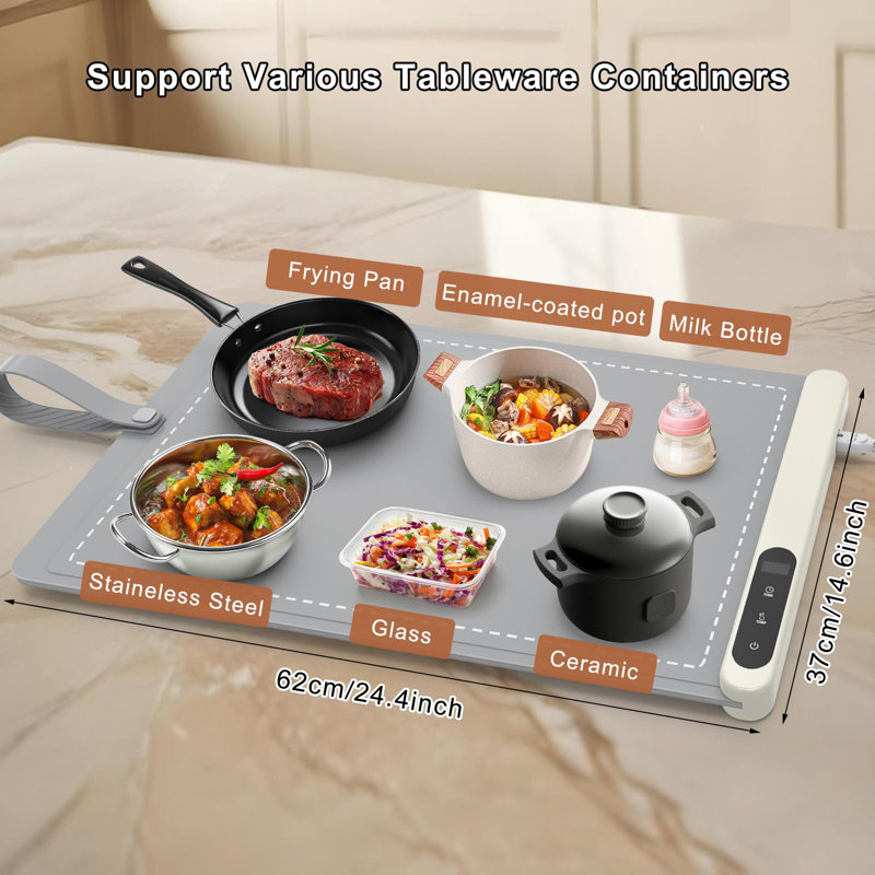 thumbnail image 2 of Electric Food Warming Mat - 6 Temperature Settings, Waterproof & Dishwasher Safe Heating Tray For Parties 2 of 10