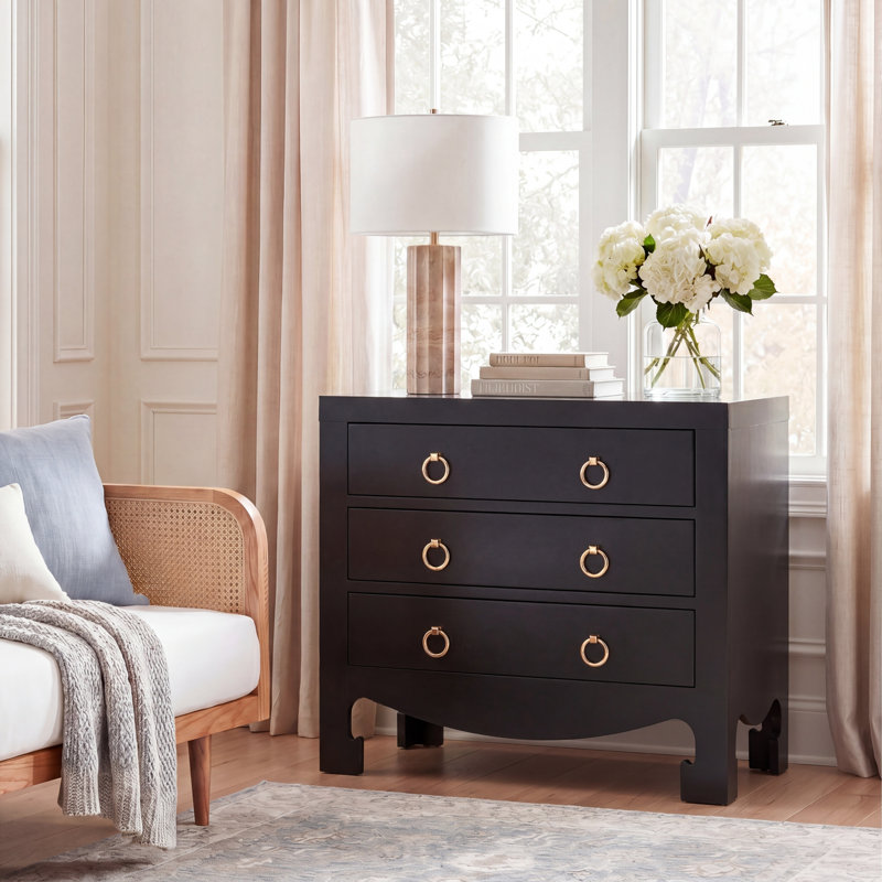 Elegant 31.9'' Wide Nightstand – Durable Clean-Lined Wood Frame Chest Perfect for Bedroom or Office, Black