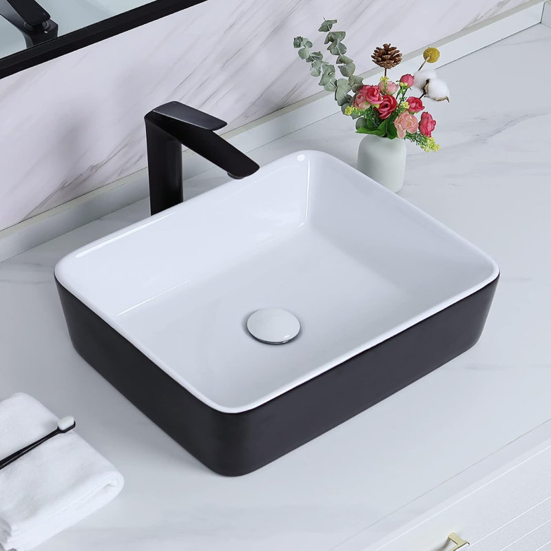 Lavabo vasque rectangulaire en céramique noir mat 19 po x 14,7 po Davivy