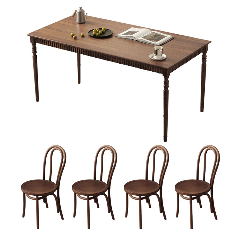 Vintage Brown Teak Rectangular Dining Table Set, 29.52"H x 55.11"L x 31.49"W