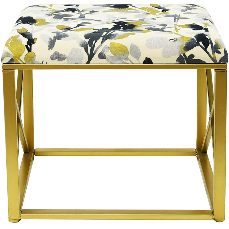 Amedee Upholstered Ottoman, Gold, Leaf Storm