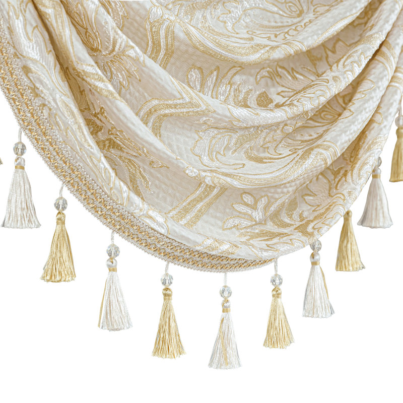 Elegant Swag Valance with Tassels, White Jacquard Waterfall Valance, 39" Window Treatment 1 Panel, 39" W x 45" L