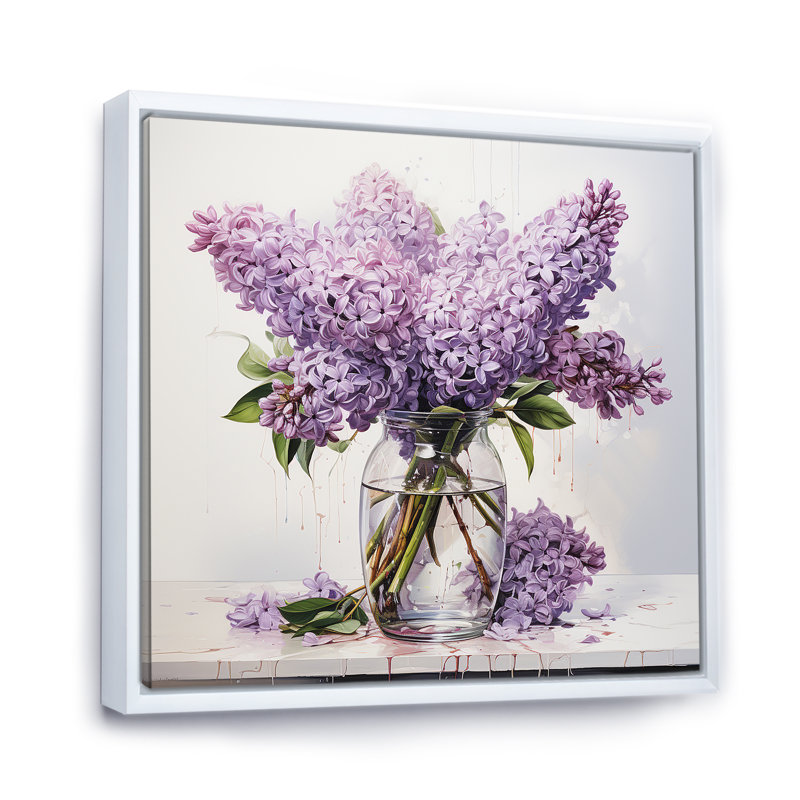 «Elegant Lilac Bouquet Vase II», reproduction sur toile, Cadre flottant blanc, H 16 po x l 16 po x P 1 po