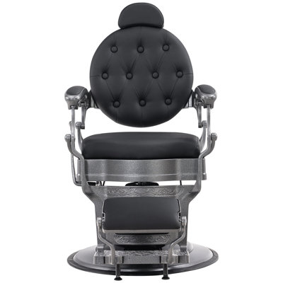 Fauteuil de barbier robuste de 26 po d'épaisseur rétro avec structure en métal, fauteuil de salon pivotant, similicuir