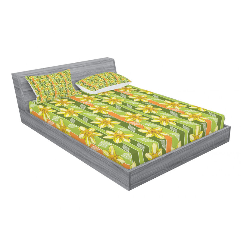 Microfiber Floral Sheet Set, Queen Sheet Set with Fitted Sheet