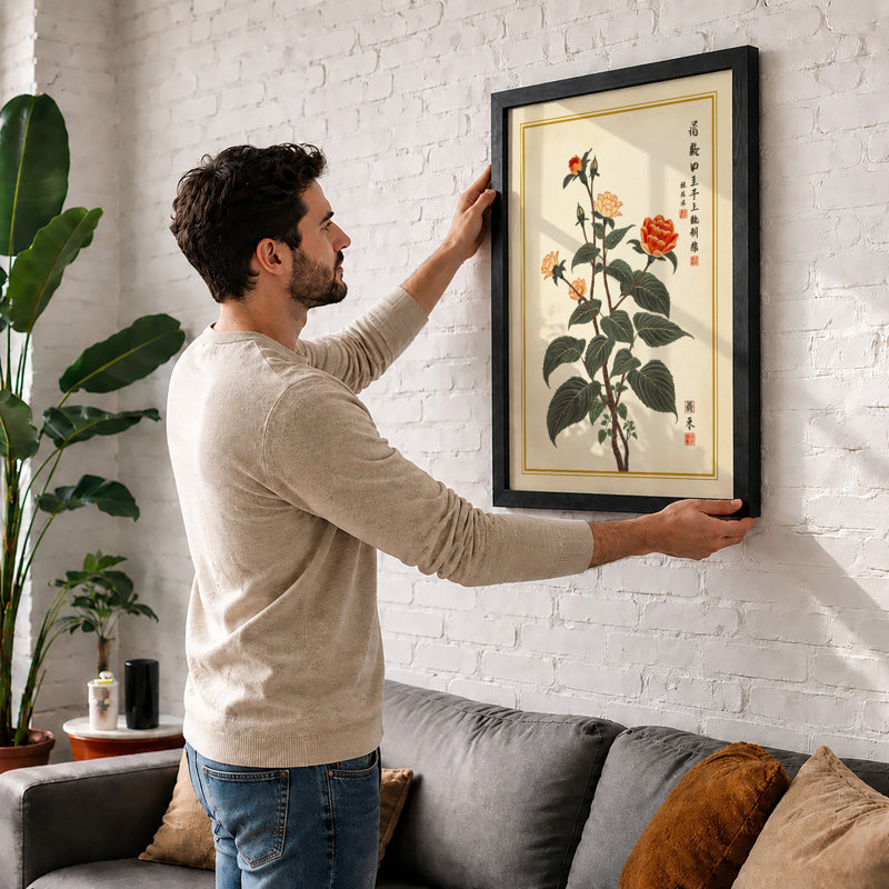 Flowering Plant Study Botanical - Framed Print, A4 - 29.7 x 21.0 cm, Walnut