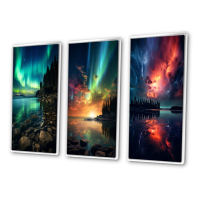 " Magical Aurora Borealis Artic Lake Serenity V " 3 - Pieces