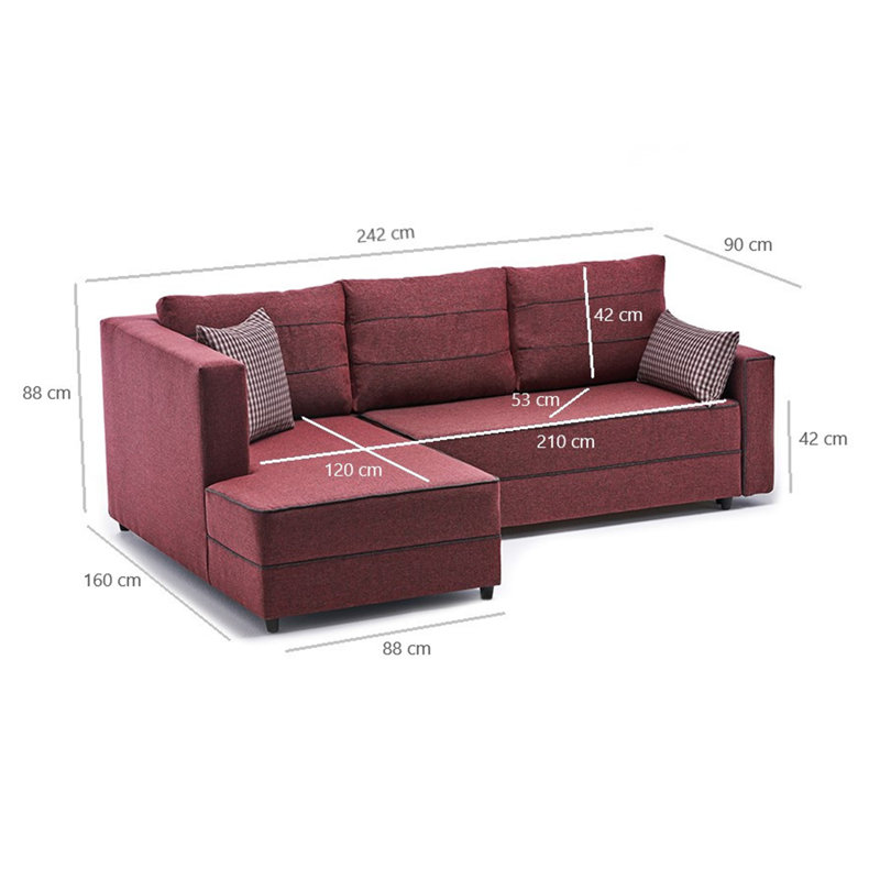 Canapé-lit large de 95,3 po Ellayna, 100 % polyester rouge bordeaux, Accoudoir à gauche (vu de face)