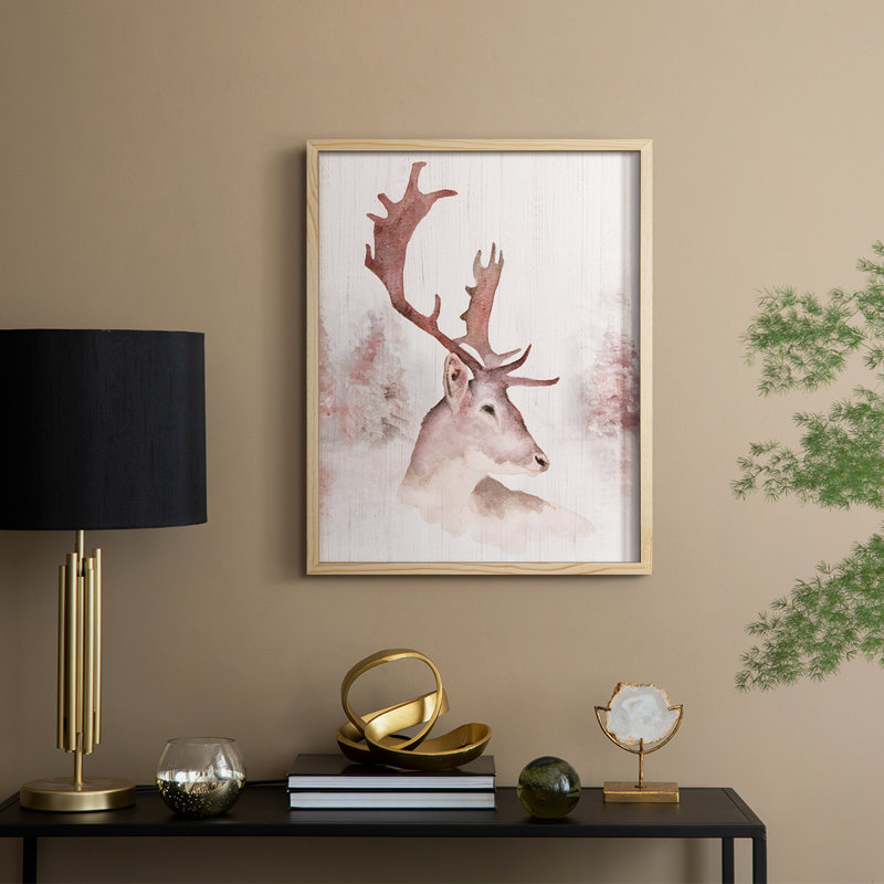 «Blush Deer», reproduction encadrée - bois massif, H 21 po x l 17 po