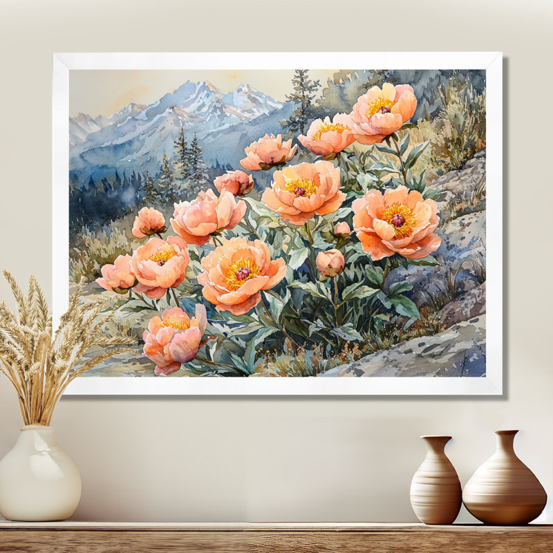 Grannia pivoines dans le col de montagne - pivoines, art mural, Reproduction encadrée d'une seule photo, H 30 po x l 40 po