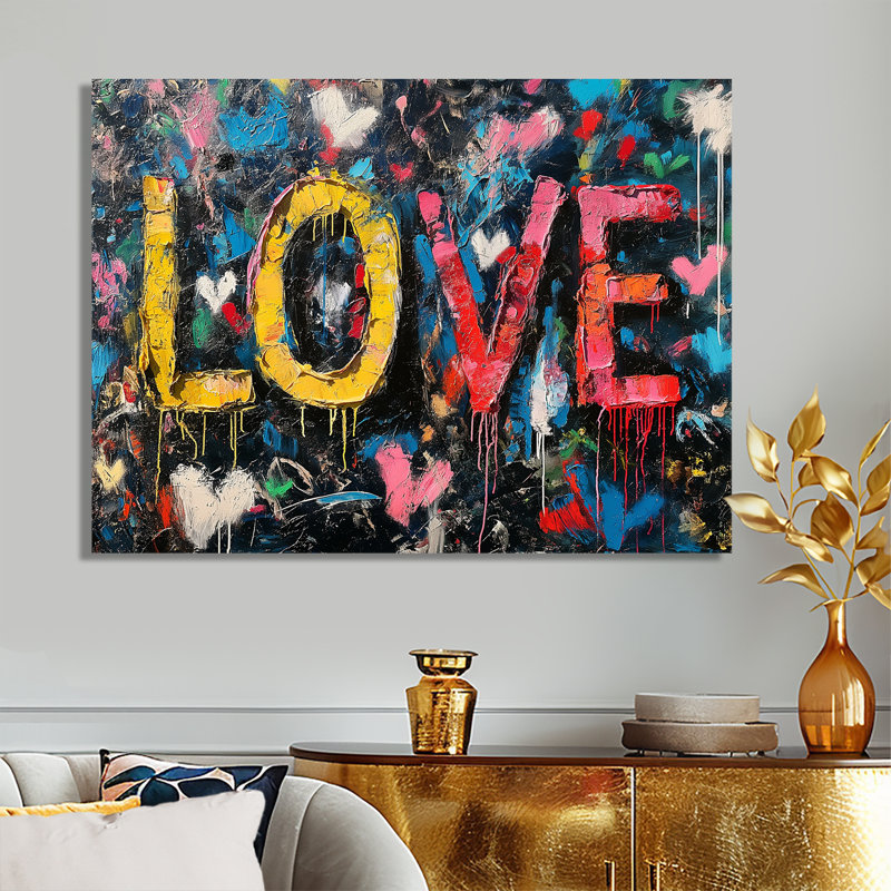 Love Pop Art Graffiti Artwork - Pop Art Wall Art Living Room, H 30 po x l 40 po x P 1,5 po, Métal métal