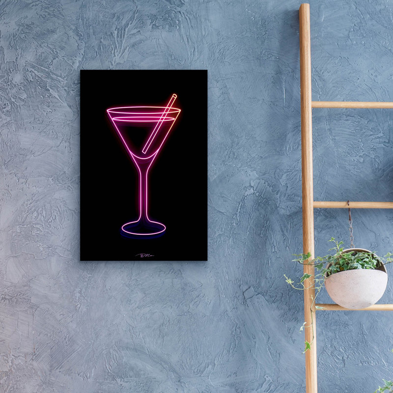 Art mural en verre Neon Martini Glass 1 'par Momart, H 24 po x l 16 po x P 0,2 po