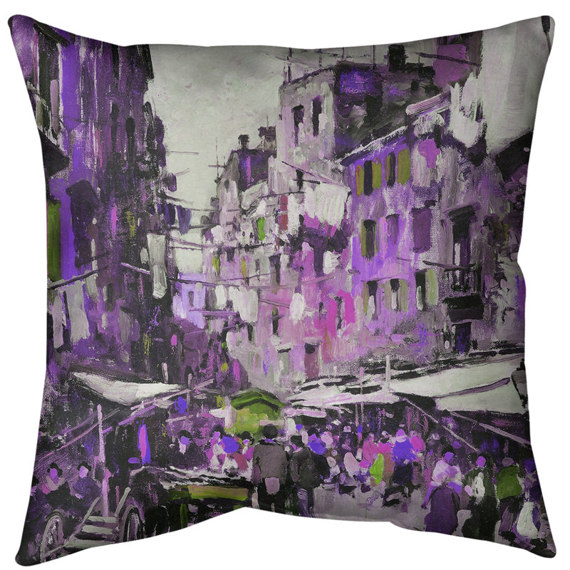 Coussin Market in Naples, 14 po x 14 po, Mauve, Faux lin