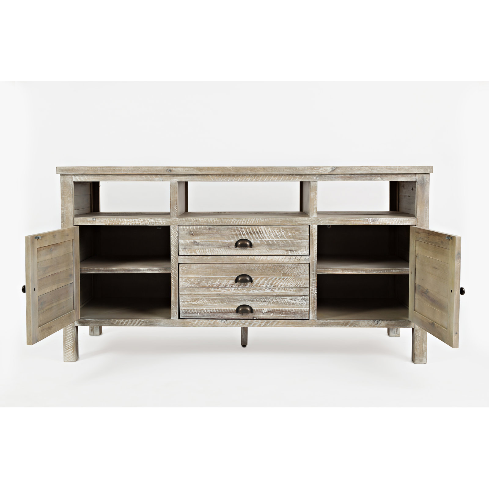 Castile Solid Wood TV Stand, Washed Gray, 70"