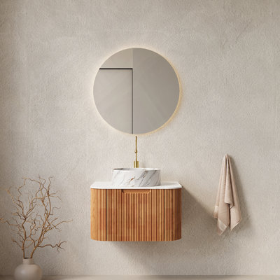 Meuble-lavabo mural flottant avec tiroir et rebords courbés