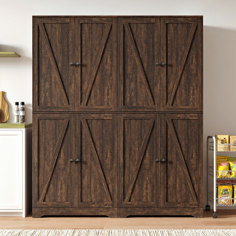 72" Tall Kitchen Pantry Set Of 2, Farmhouse Storage Cabinet, Brown