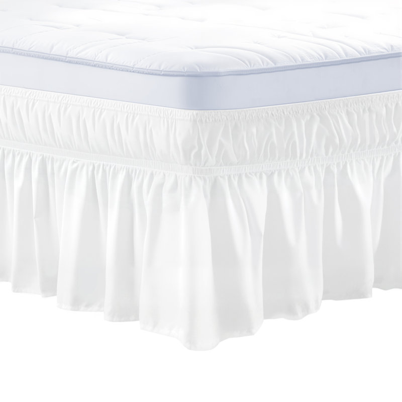 Jupe de lit portefeuille, 38 cm retombée, volant anti-poussière blanc, taille Queen, jupe de lit ajustable sur trois côtés avec sangle élastique facile à installer, infroissable et résistante à la décoloration, lavable à la machine