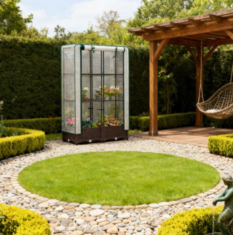 Outdoor Plant Box,Garden Bed with Trellis,with Cover,Drainage Holes and Zipper Door, 48.81" H x 31.51" W x 15.71" D