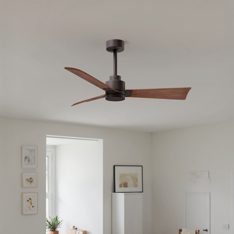 Alessandra Outdoor Downrod Ceiling Fan, Walnut, Textured Bronze