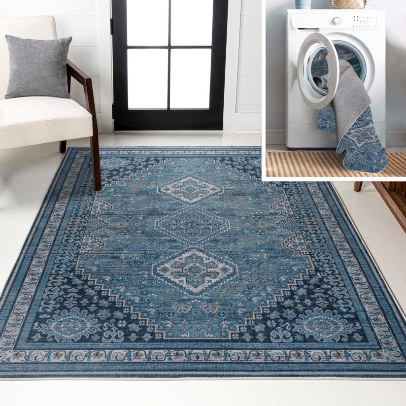 Tapis bleu / gris Dalyan, Rectangle 2 pi 11 po x 5 pi