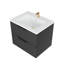 Meuble-lavabo suspendu noir de 61 cm (24 pouces) avec lavabo en céramique et premier tiroir en forme de U, protège des intrusions, fond et surface lisses.
