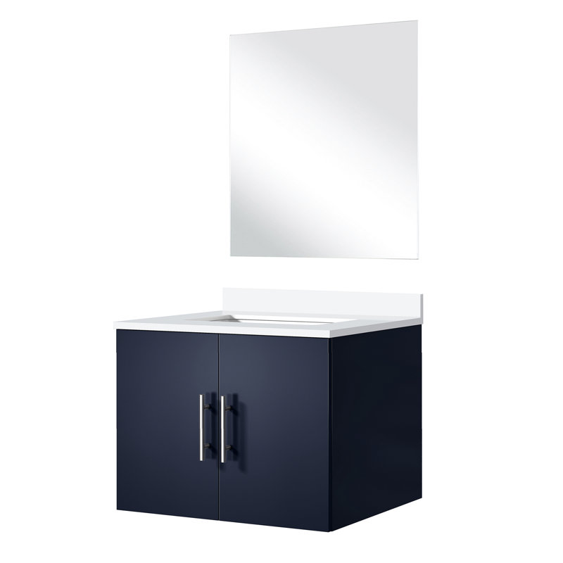 Bleu marine 22 po Meuble-lavabo D - 24 W, quartz blanc, miroir, comptoir de rangement à tiroir spacieux, structure, Marine