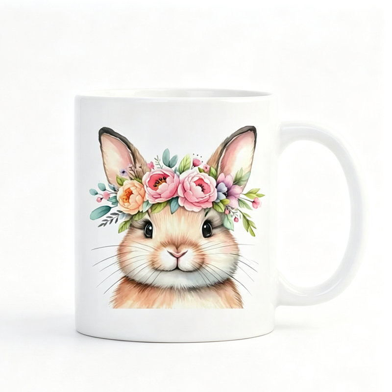 1pc Boho Bunny Ceramic Mug with Cute Ears & -Shaped Handle Easter Bunny Cup for Coffee.