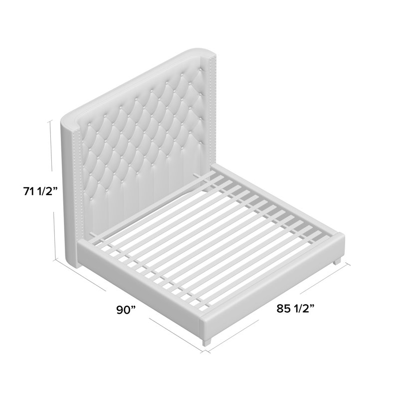 Charette Upholstered Wingback Bed, King, Ivory