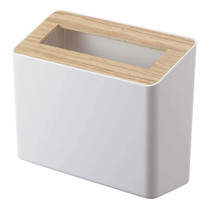 Poubelle de table Yamazaki Home, plastique, 0,45 gallons, 1,7 litres, couvercle, Blanc / Naturel