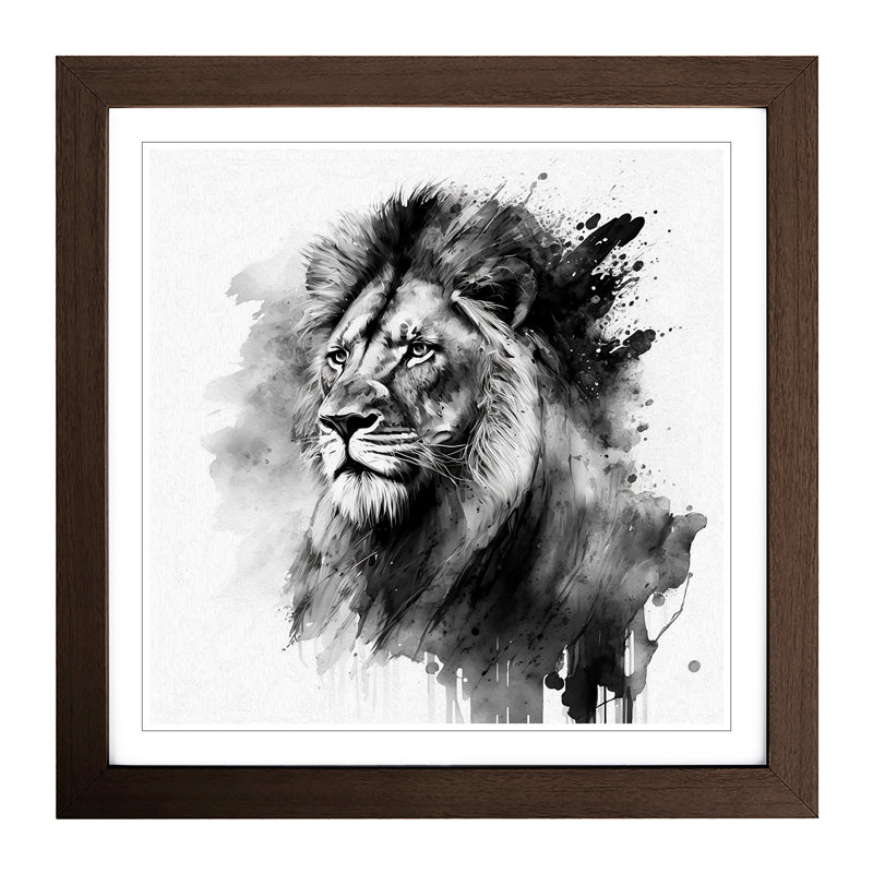 Lion Ink Wash - Framed Print, Walnut