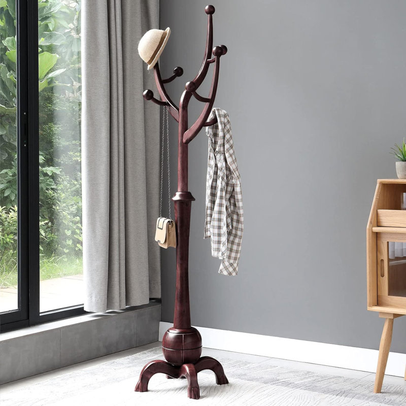 Freestanding Coat Rack With 8 Hooks, Creative Tree Branch Design, Sturdy Solid Wood Construction And Stable Base For Entryway, Hallway, Bedroom Or Office