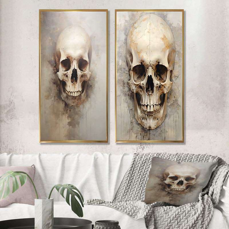 «Skulls Resson - Skulls», ensemble de 2 reproductions d'art sur toile, Cadre flottant doré, H 28 po x l 25 po