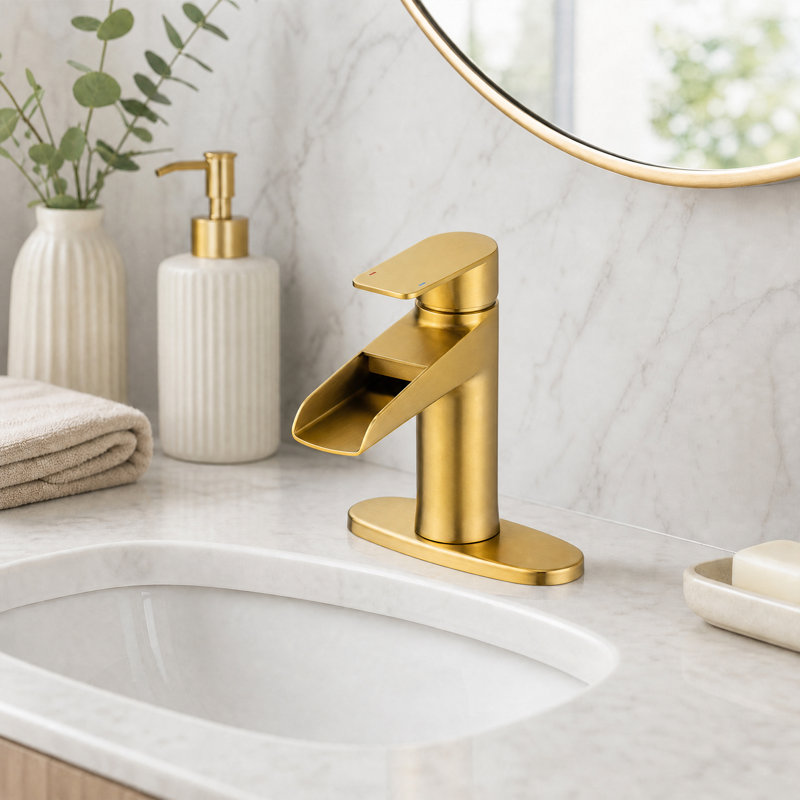 Single Handle Single Hole Bathroom Faucet With Drain Assembly, Brushed Gold
