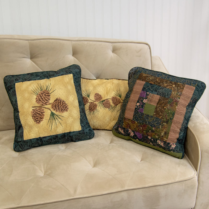 Rustic Beige and Brown Embroidered Pine Cone Rectangular Pillow