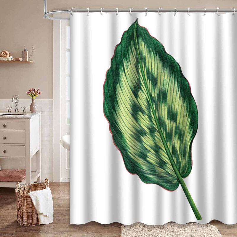 Aquarelle, feuilles vertes, feuille de palmier, motif tropical blanc avec 12 crochets, L 72 po x l 84 po