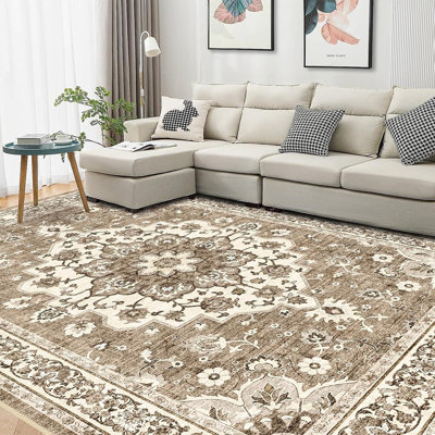 Tapis oriental lavable avec envers antidérapant pour salon