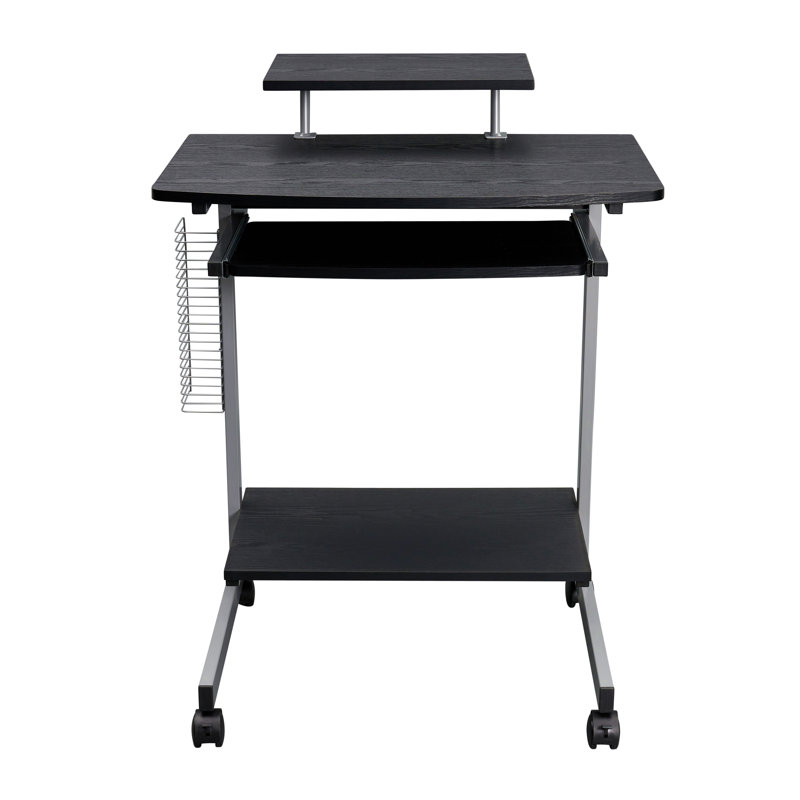 Chariot d'ordinateur compact avec rangement, espresso