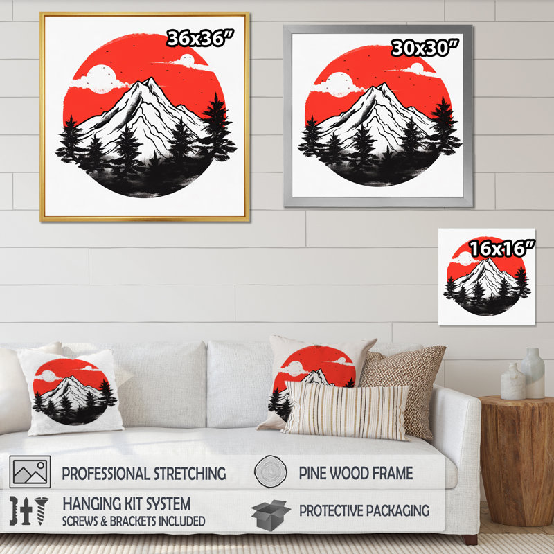 «Japon Sunrise On Samurai Land V», reproduction d'art sur toile japonaise, Cadre flottant blanc, H 36 po x l 36 po x P 1,5 po