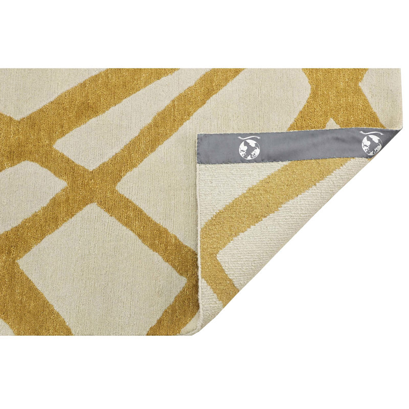 Tapis beige et doré de haute qualité noué à la main, Rectangle 6 pi x 9 pi