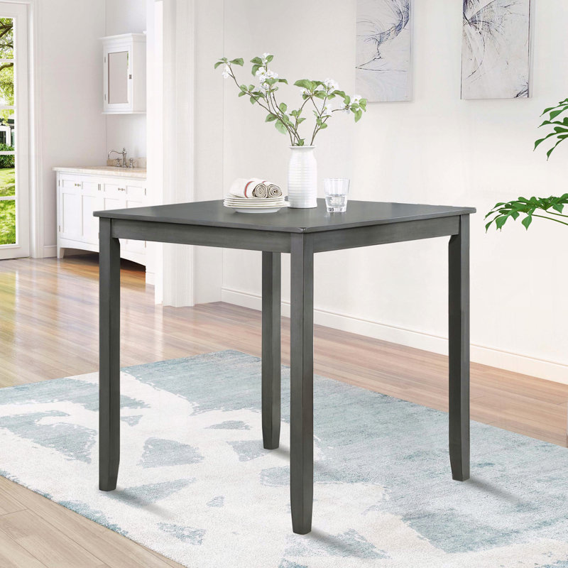 Table de salle à manger carrée à hauteur de comptoir - Bois massif et placage de bouleau gris, Gris
