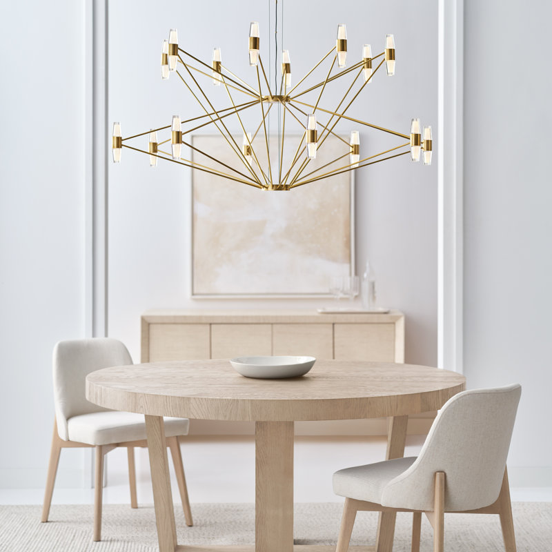 Sean Lavin Lassell two tier extra large chandelier in natural brass finish with crystal glass shades
